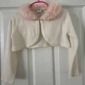 Cozy Janie and Jack cardigan sweater in size 4with Pink Faux Fur Collar